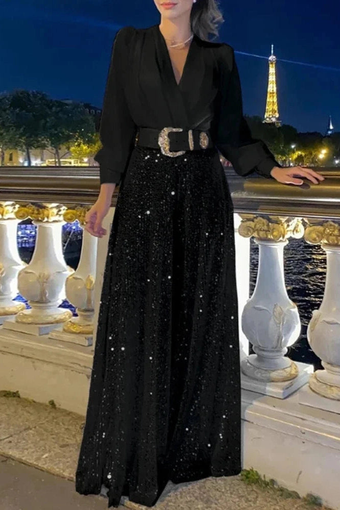 Glorol - Elegant Loose V Neck Maxi Dress