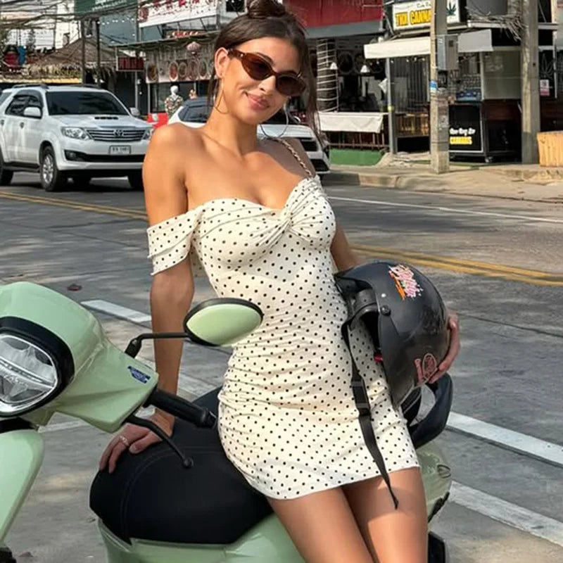 Glorol - Polka Dot Off-Shoulder Backless Mini Dress