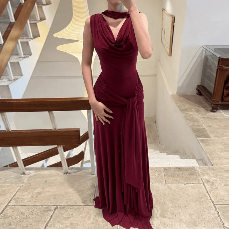 Glorol - Backless Bodycon Lace Up Sleeveless Maxi Dress