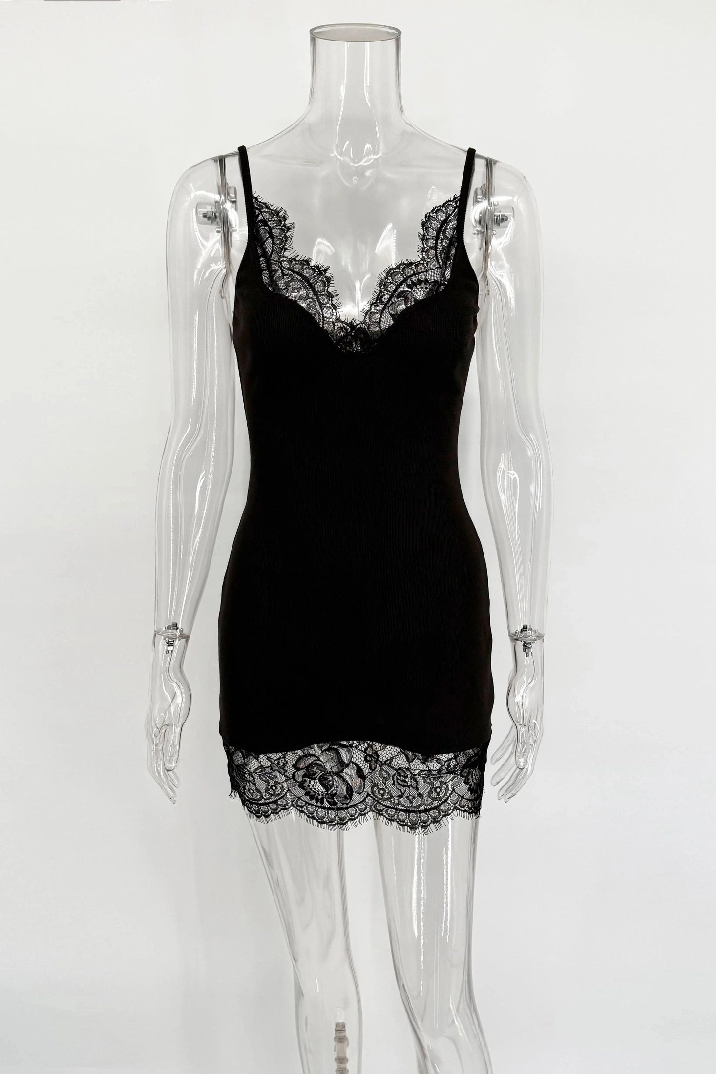 Glorol - Lace Sleeveless High-Waisted Slim Mini Dress