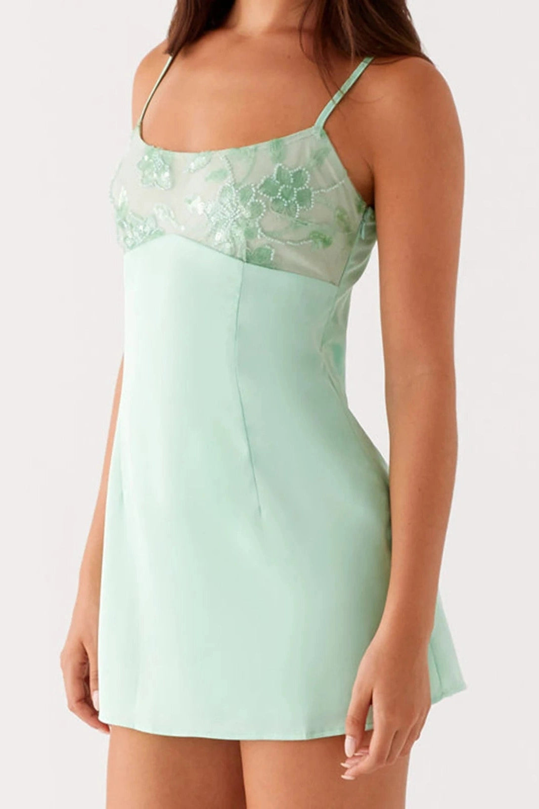 Glorol - Square Neck Spaghetti Strap Mini Dress