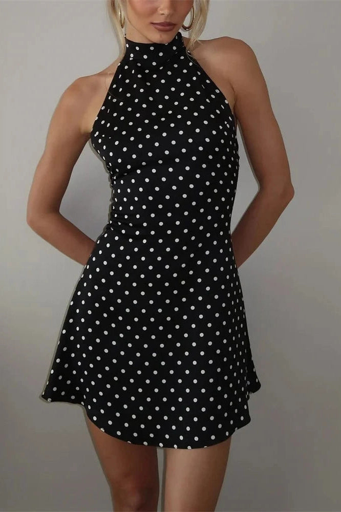 Glorol - Backless Lace-Up High Waist Patchwork Mini Dress