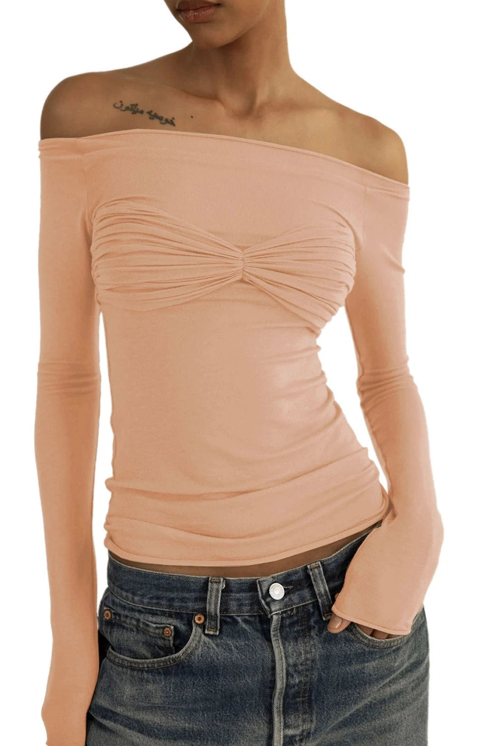 Glorol - Short Sleeve Off-Shoulder See-Through Top