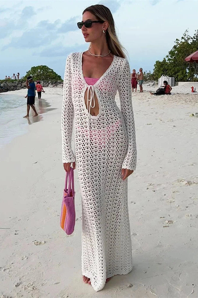 Hollow Out Lace-Up Loose Maxi Dress
