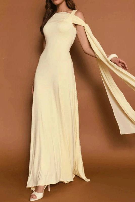 Glorol - Sleeveless Slash Collar High Waist Maxi Dress