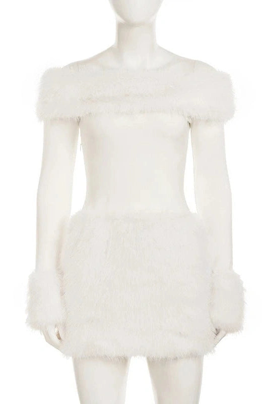 Glorol - Patchwork Knitted Off Shoulder Slim High Waist Mini Dress