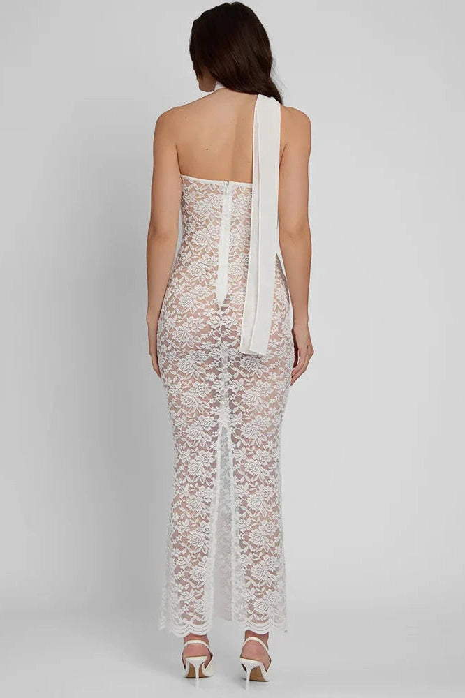 Glorol - Lace See Through Off-shoulder Strapless Sleeveless Midi Dress