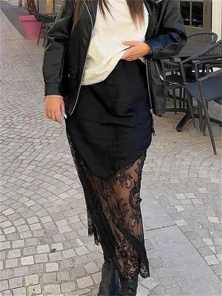 Glorol - High Waist Lace Patchwork Skirt