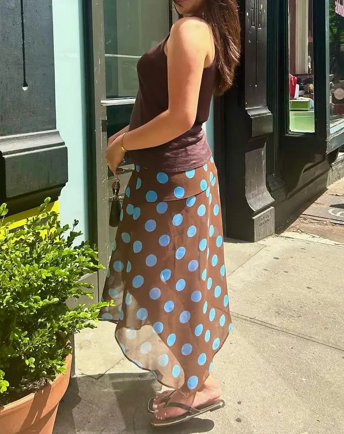 Glorol - Elegant Dot Print A-Line Skirt
