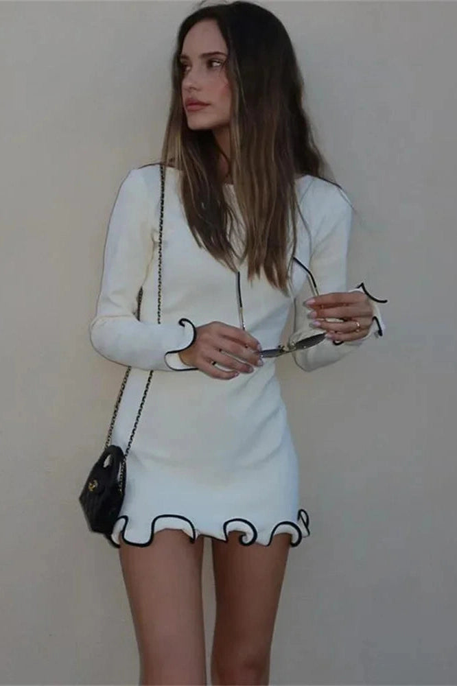 Glorol - Slim Long Sleeve Patchwork Mini Dress