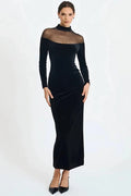 Glorol - Off-Shoulder Long Sleeve High Collar Backless Bodycon Maxi Dress