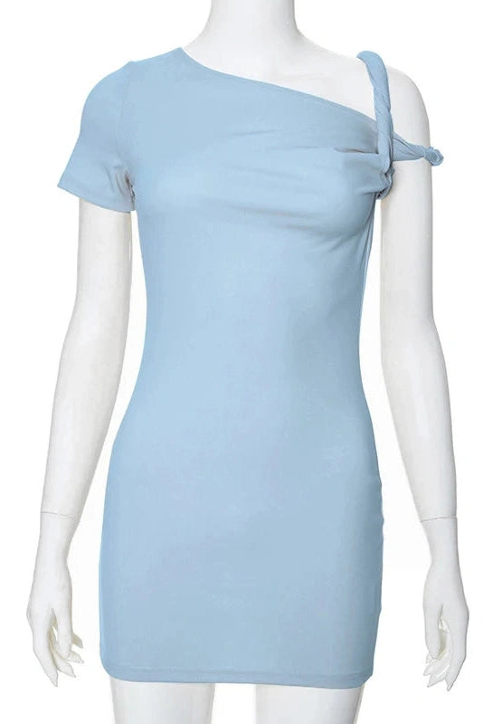 Glorol - One Shoulder Slim High Waist Sleeveless Bodycon Mini Dress