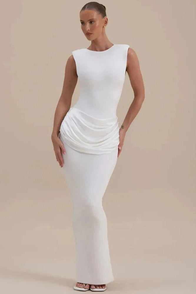 Glorol - Sleeveless High Waist Patchwork O Neck Bodycon Maxi Dress