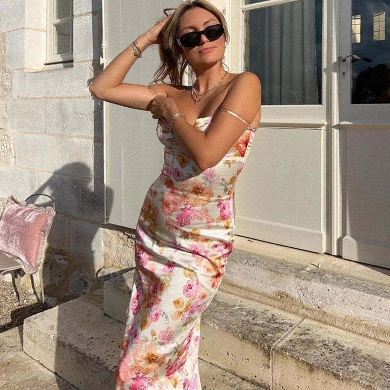 Glorol - Printed Sleeveless Backless Maxi Dress