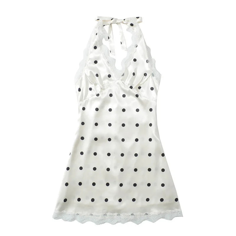 Glorol - Polka Dot Lace Sleeveless Backless Mini Dress