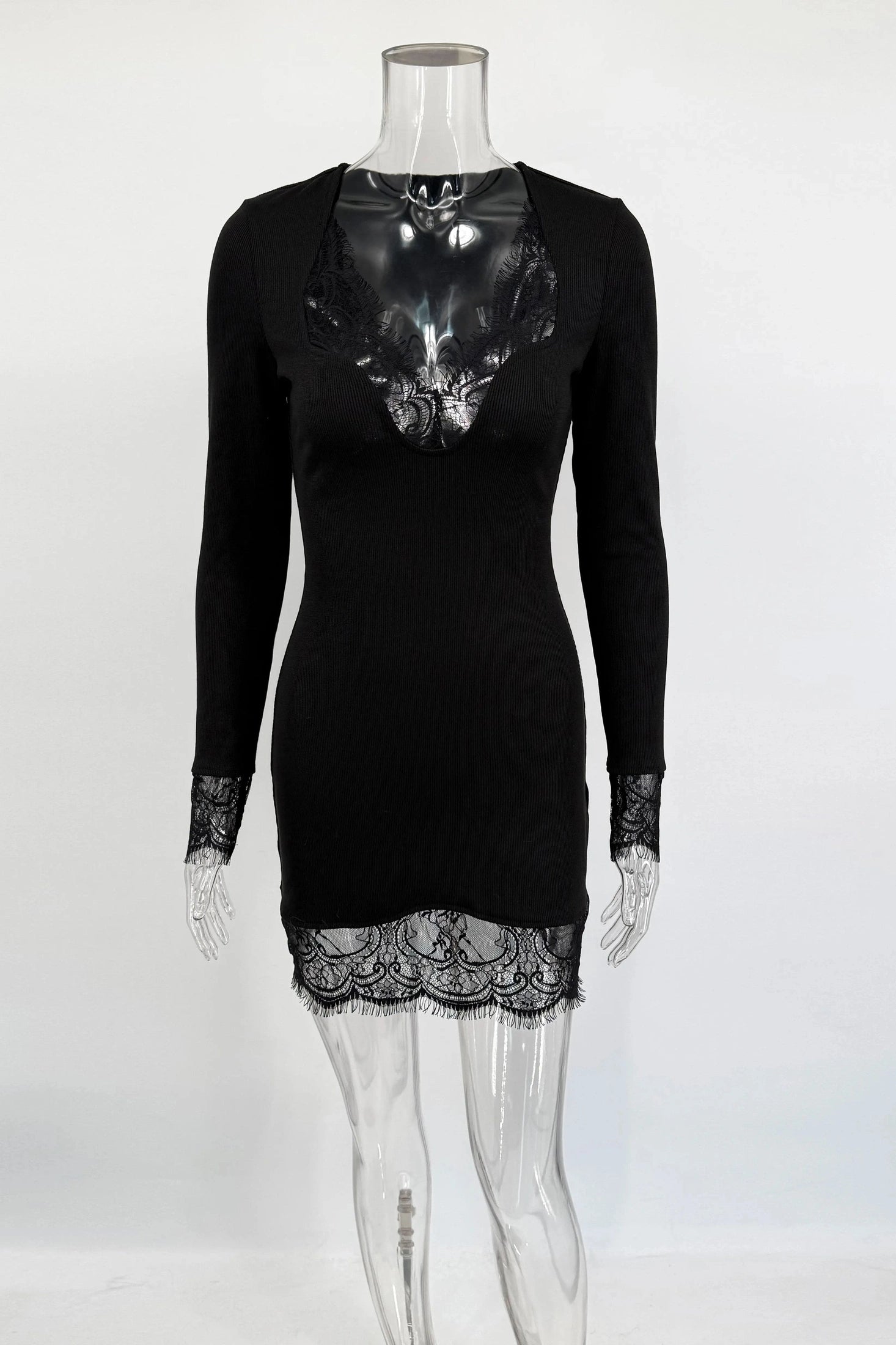 Glorol - Lace Sleeveless High-Waisted Slim Mini Dress