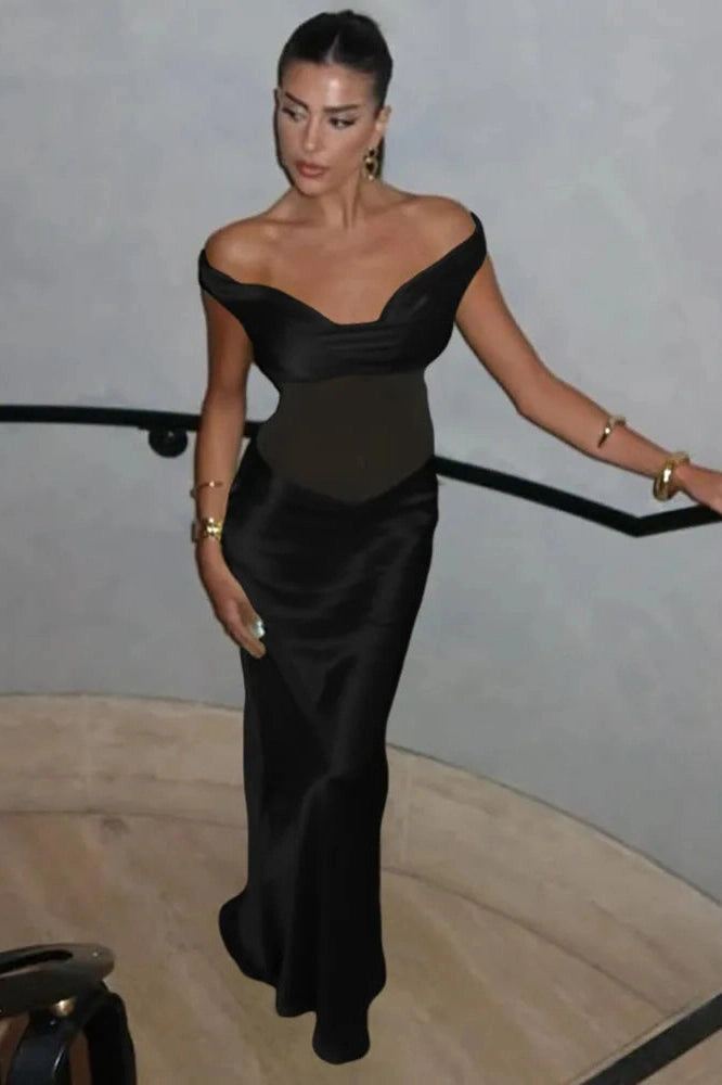 Glorol - Off-Shoulder Patchwork Strapless Sleeveless Bodycon Maxi Dress