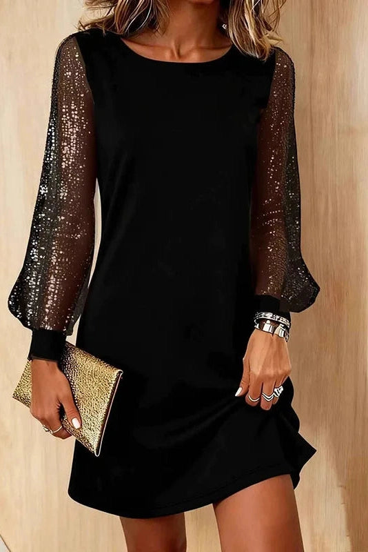 Glorol - Long Sleeve O-Neck High Waist A-Line Mini Dress