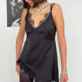 Glorol - Lace Sleeveless Backless V-Neck Irregular Top