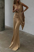 Glorol - Hollow Out Deep V-Neck Sleeveless Slim Maxi Dress