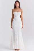 Glorol - Backless Lace-up Spaghetti Strap Sleeveless Maxi Dress