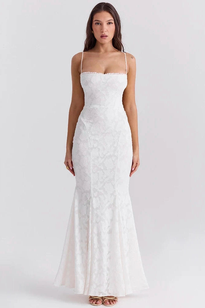 Glorol - Backless Lace-up Spaghetti Strap Sleeveless Maxi Dress