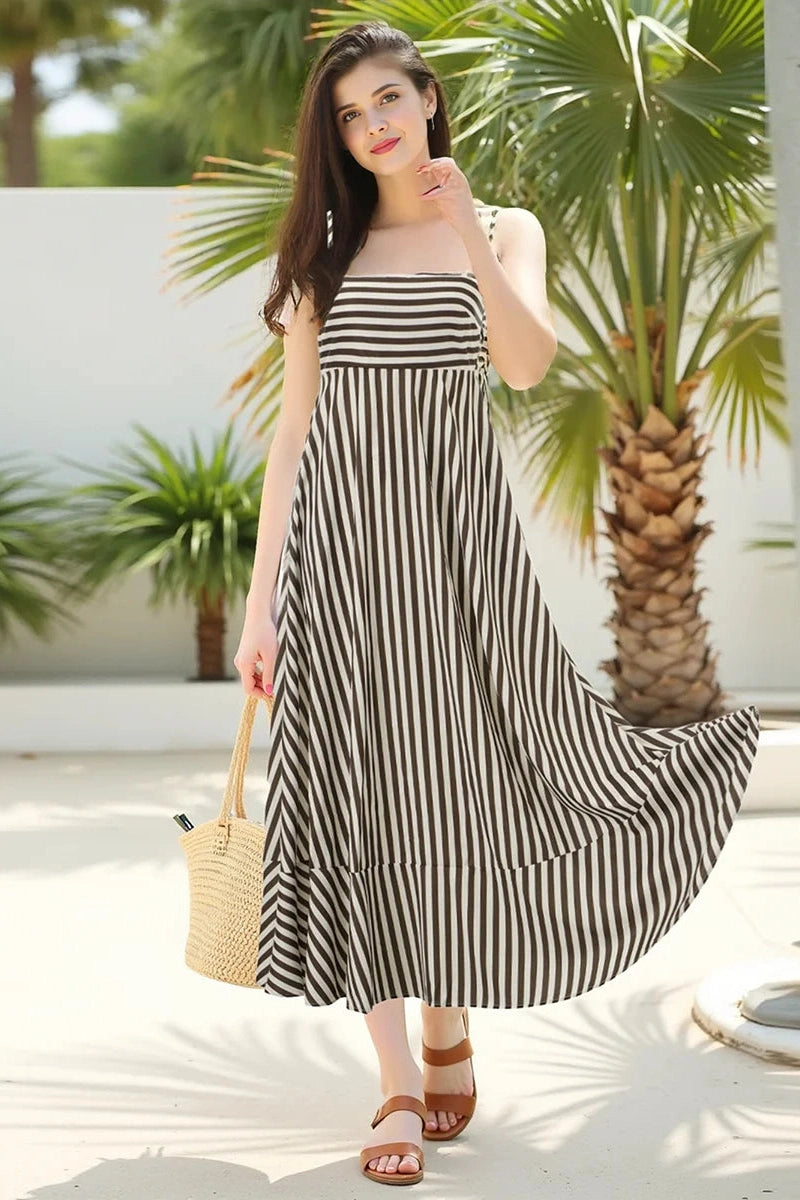 Glorol - Printed Spaghetti Strap Backless A-Line Maxi Dress