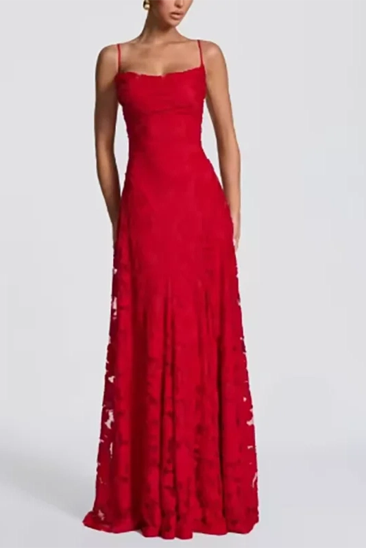 Glorol - Hollow Out Sleeveless Pleat Backless Lace Up Maxi Dress