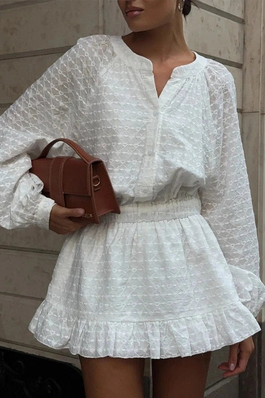 Glorol - Elegant A-Line Sleeves Fit Waist Mini Dress