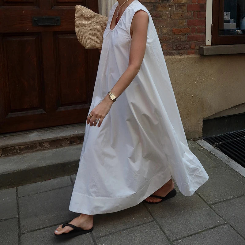 Glorol - Sleeveless U Neck Loose Maxi Dress