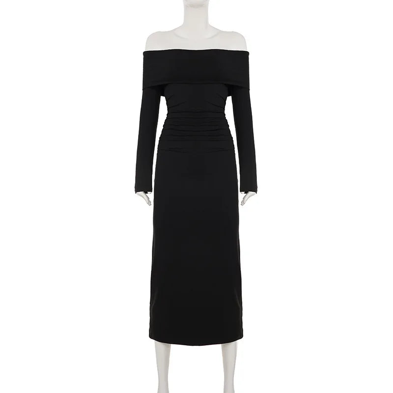 Glorol - Elegant Off Shoulder Long Sleeve Strapless Backless Maxi Dress