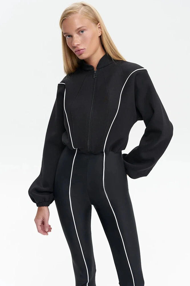 Glorol - Long Sleeve Patchwork Turtleneck Jumpsuit