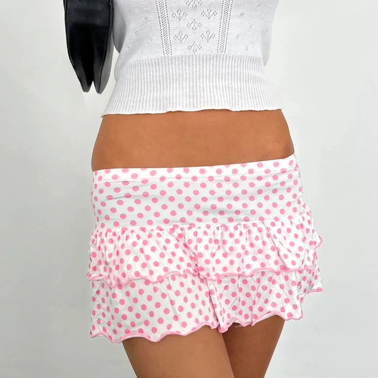Glorol - High Waist Dots Stripe Heart Print Skirt