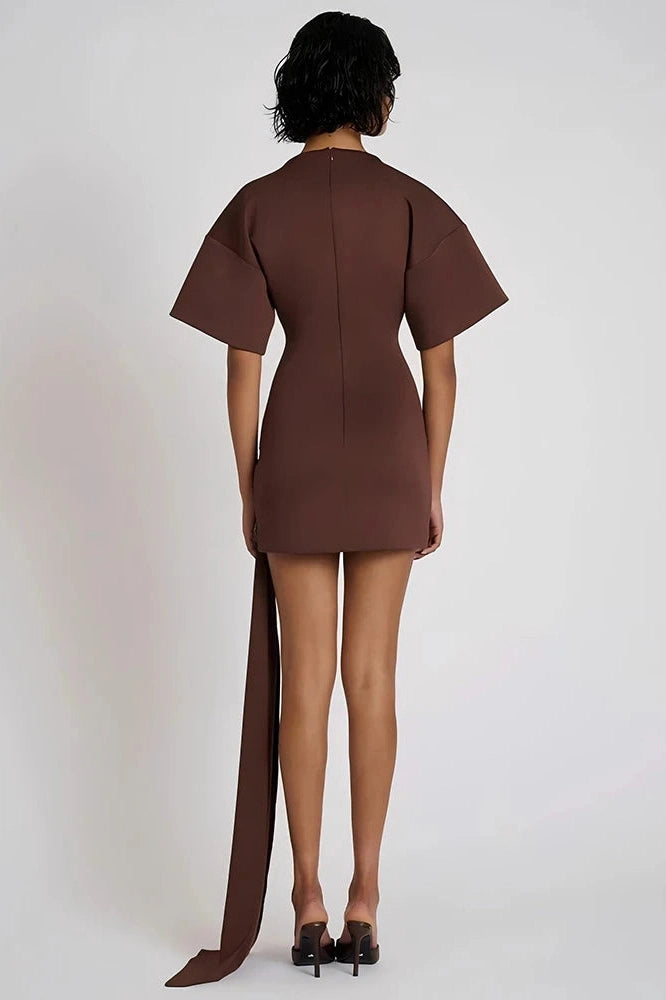 Glorol - Short Sleeve O Neck High Waist Mini Dress