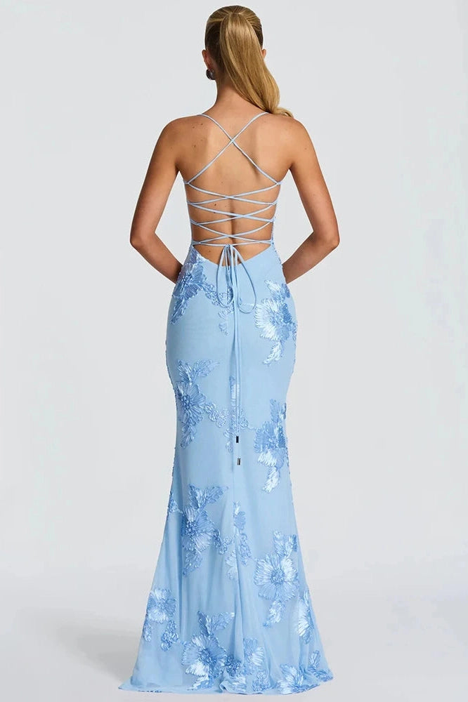 Glorol - Spaghetti Strap Backless Sleeveless Bodycon Maxi Dress