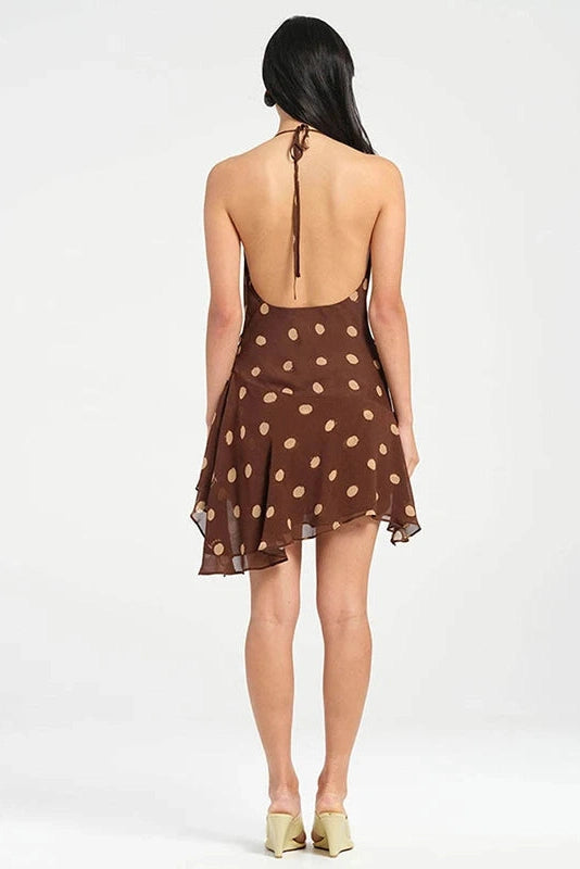 Glorol - Printed Off Shoulder V-Neck Backless Mini Dress