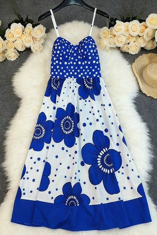 Glorol - Sleeveless Pleated Printed Loose Midi Dress