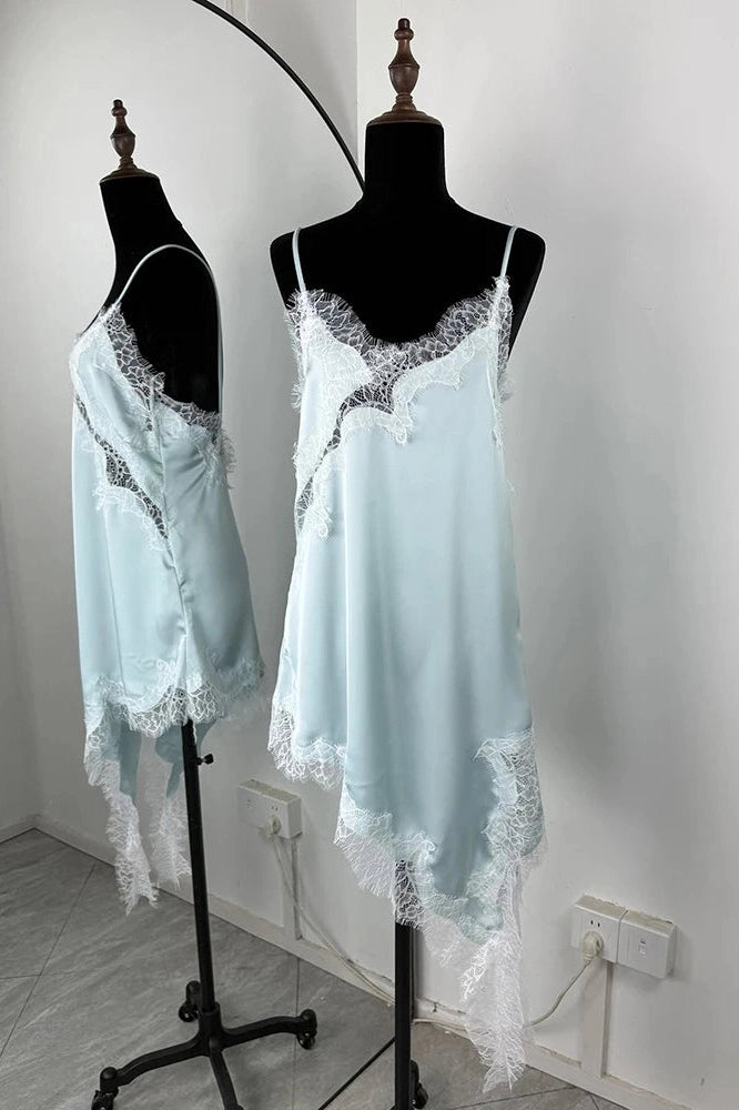 Glorol - Lace Backless Slit Spaghetti Strap Slim High Waist Irregular Mini Dress