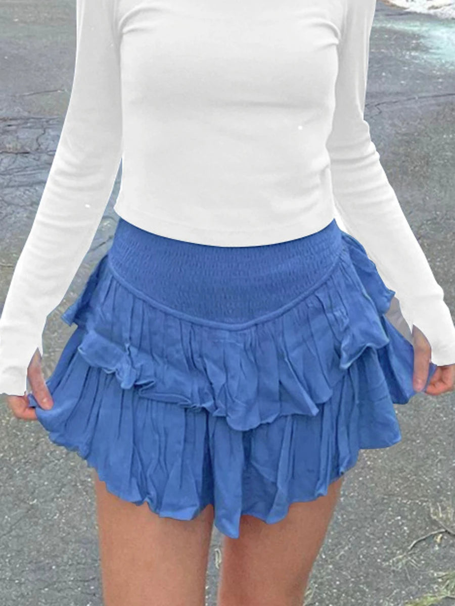 Glorol - High Waist A-Line Ruffle Skirt