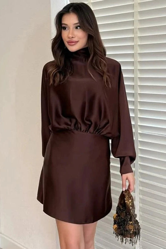 Glorol - Elegant Lace-Up Loose Long Sleeves Mini Dress