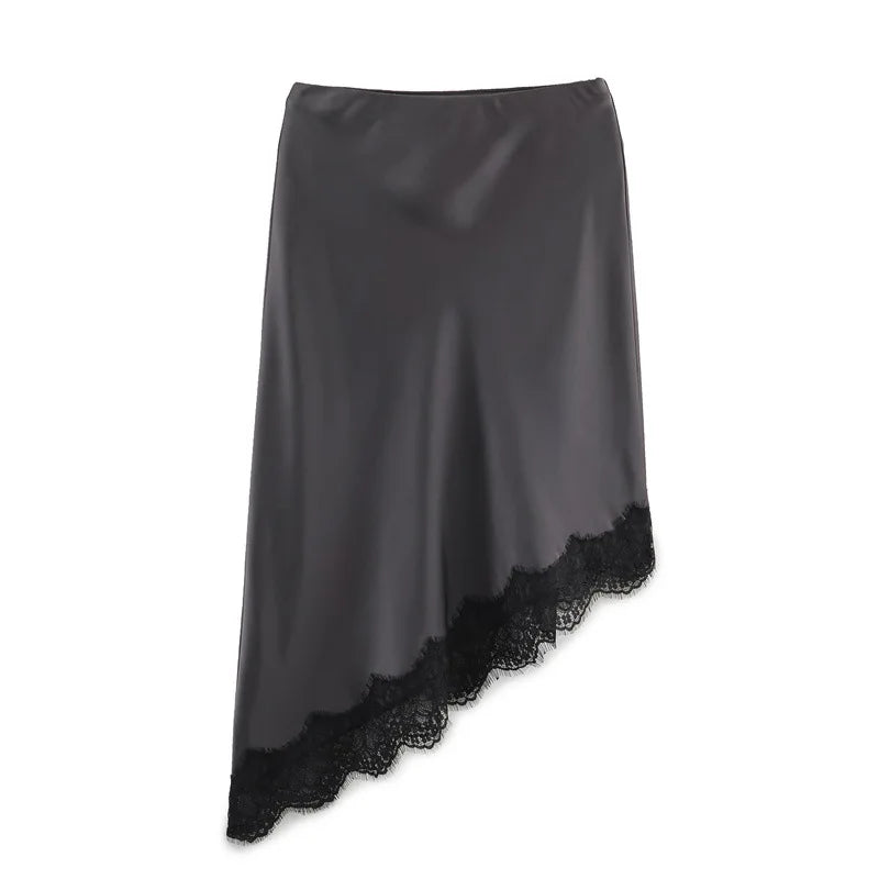 Glorol - High Waist Lace Patchwork Printed Skirt
