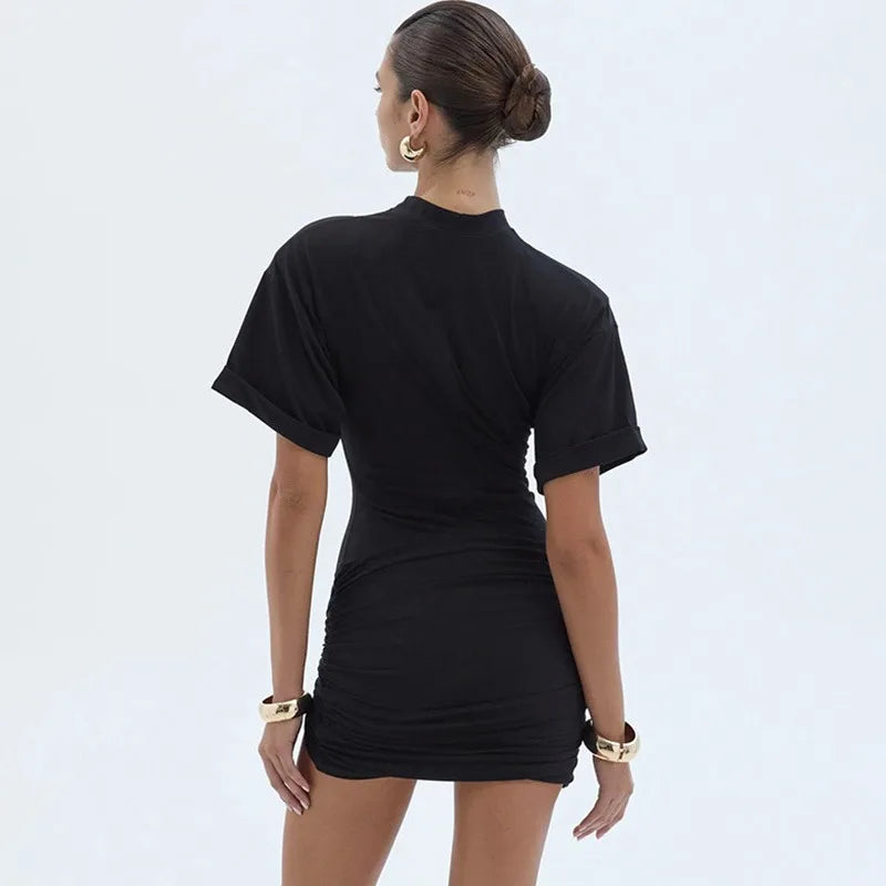 Glorol - Elegant Patchwork Short Sleeve Mini Dress