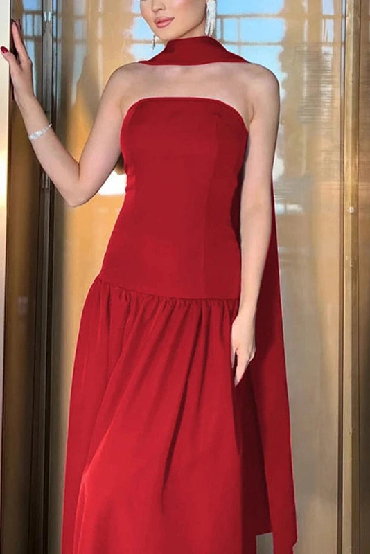Glorol - Elegant Strapless Lace Up Slim High Waist Maxi Dress