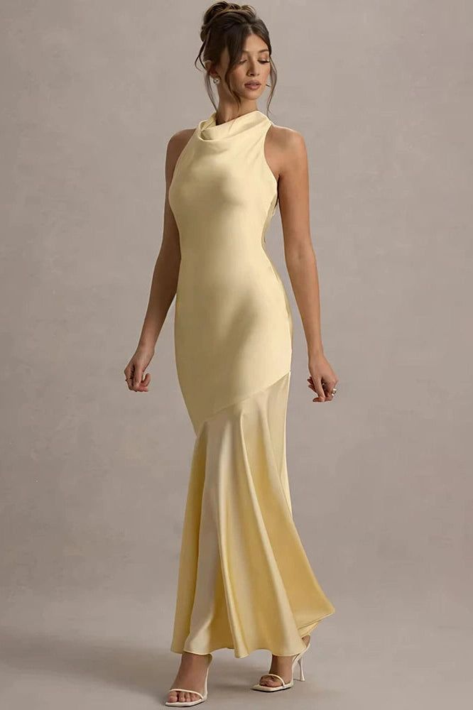 Glorol - Elegant Sleeveless Backless Pleated Maxi Dress