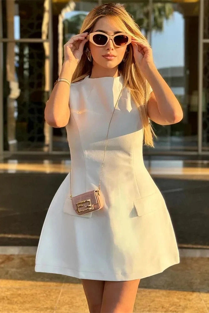 Glorol - Sleeveless High Waist Patchwork Mini Dress