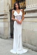 Glorol - Hollow Out Lace Backless Slim V-Neck Maxi Dress