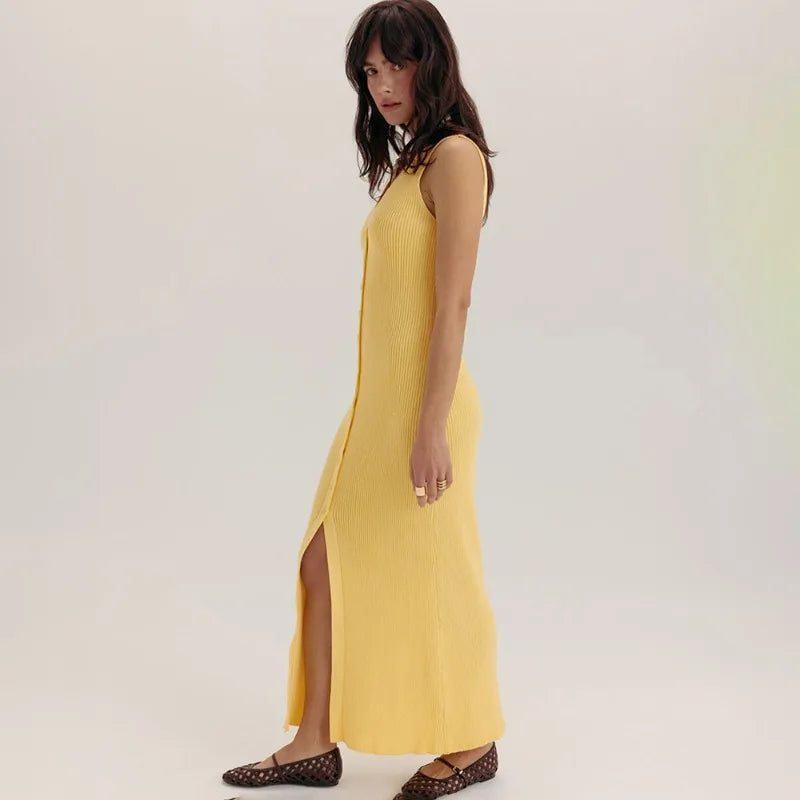 Glorol - Elegant V-Neck Sleeveless Patchwork Maxi Dress