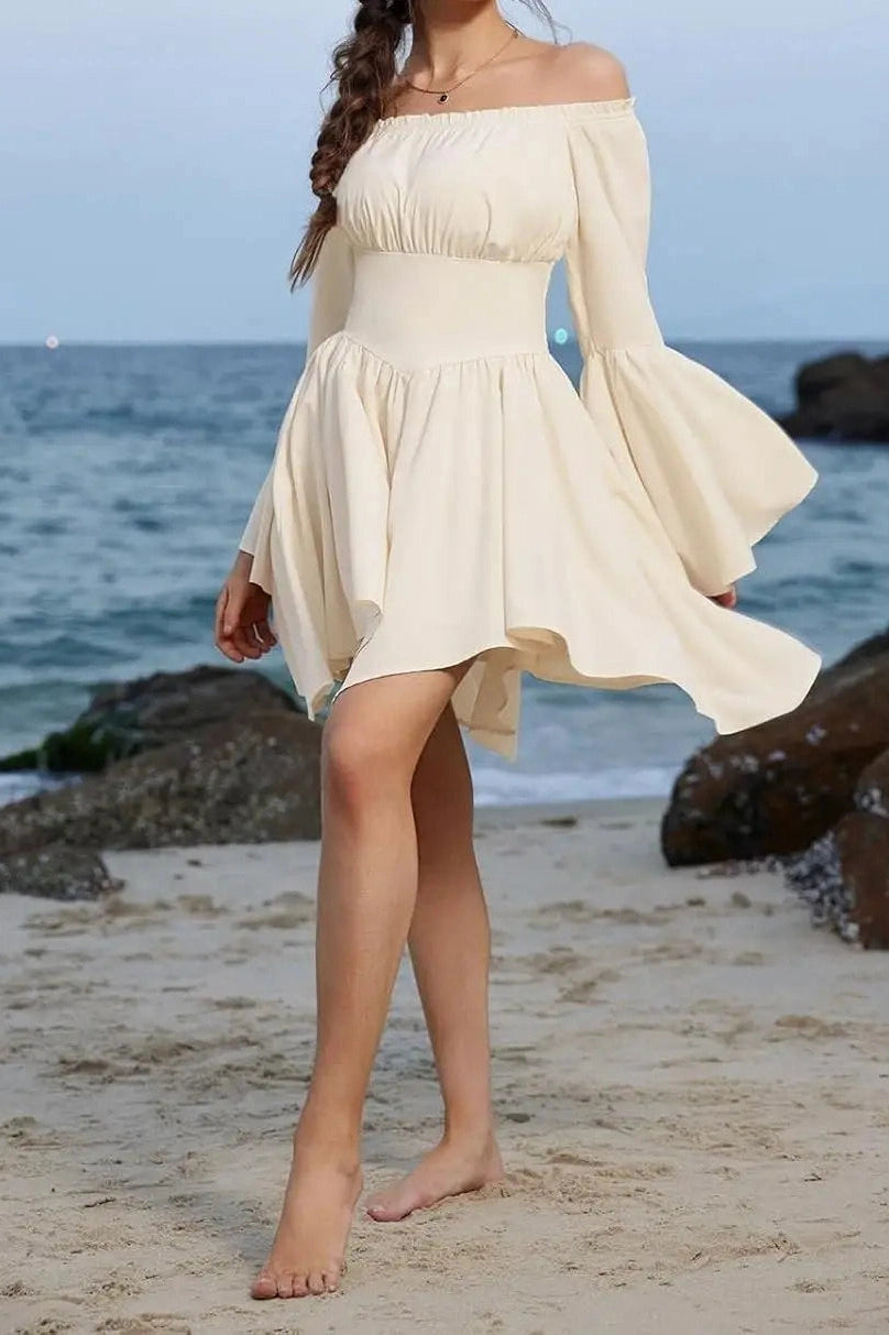 Glorol - Strapless Slim Off-Shoulder High Waist Irregular Mini Dress