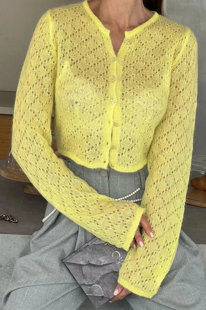 Glorol - Hollow Out Long Sleeve Patchwork Top