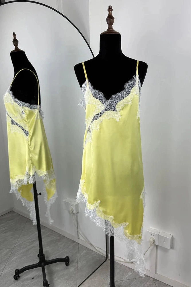 Glorol - Lace Backless Slit Spaghetti Strap Slim High Waist Irregular Mini Dress